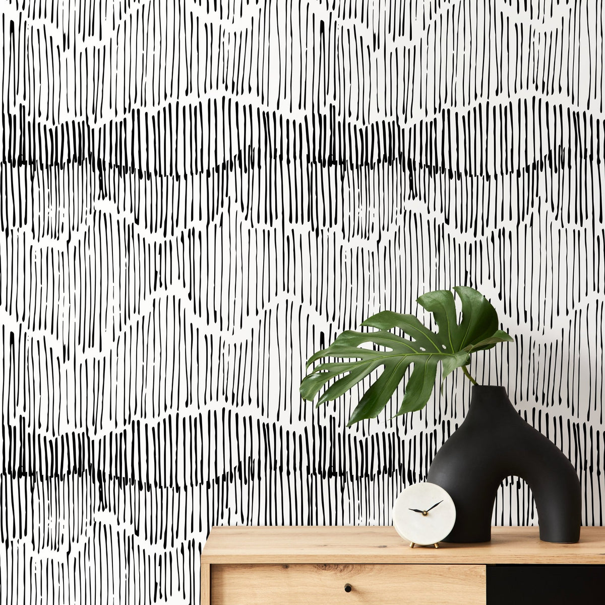 Wallpaper Peel and Stick Wallpaper Removable Wallpaper Home Decor Wall Art Wall Decor Room Decor / Abstract Black Lines - C421 - WallTrend