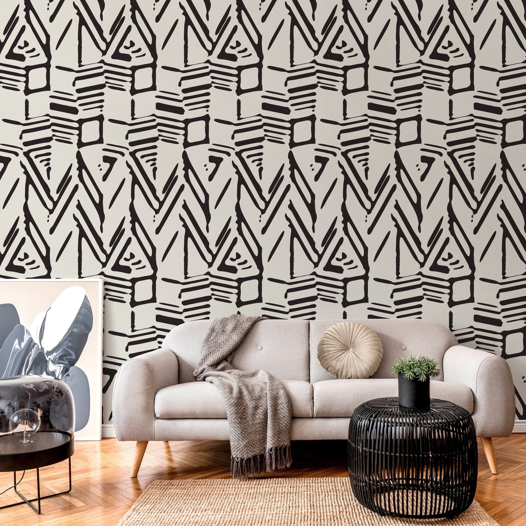 Wallpaper Peel and Stick Wallpaper Removable Wallpaper Home Decor Wall Art Wall Decor Room Decor / Black and Beige Abstract Wallpaper - C568 - WallTrend