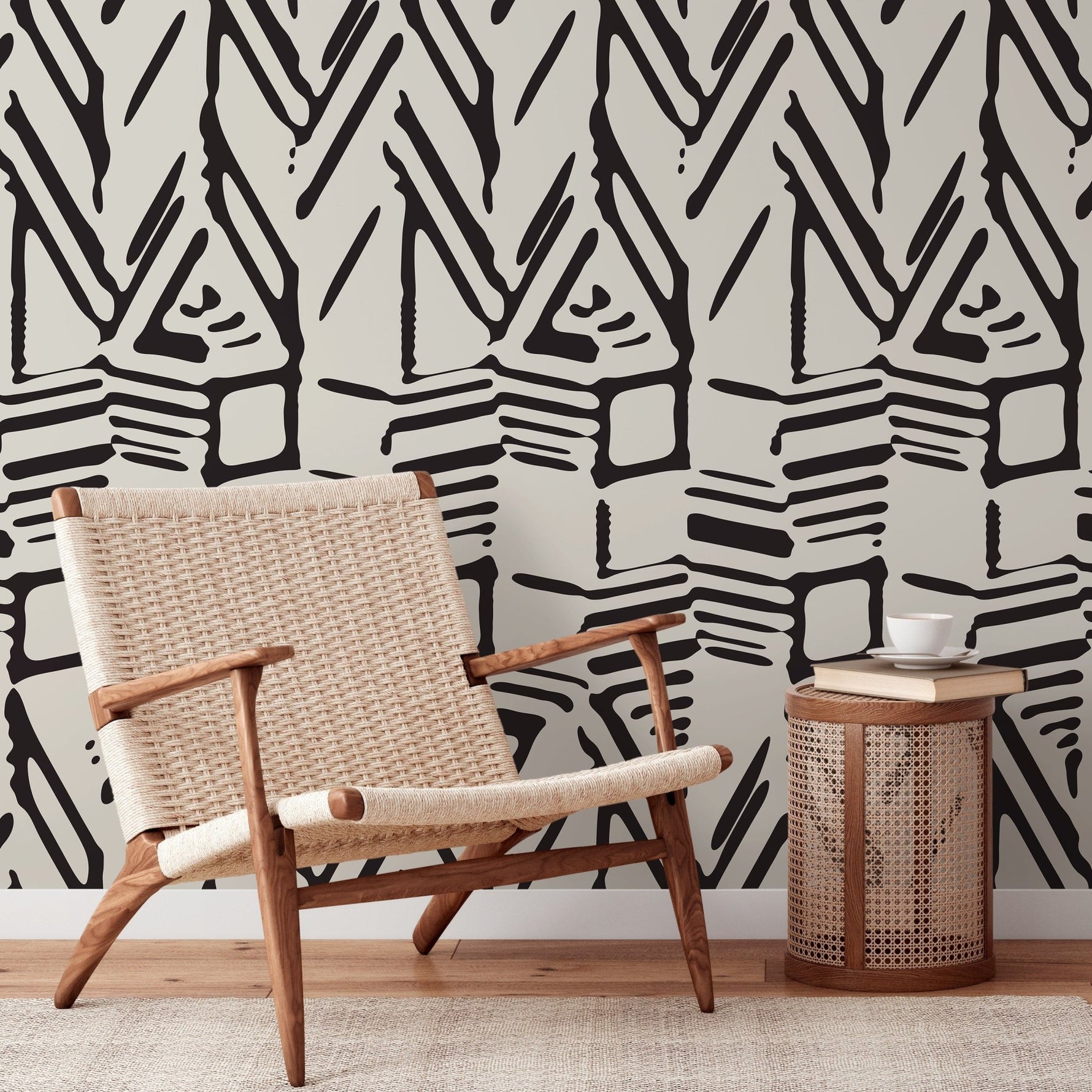 Wallpaper Peel and Stick Wallpaper Removable Wallpaper Home Decor Wall Art Wall Decor Room Decor / Black and Beige Abstract Wallpaper - C568 - WallTrend