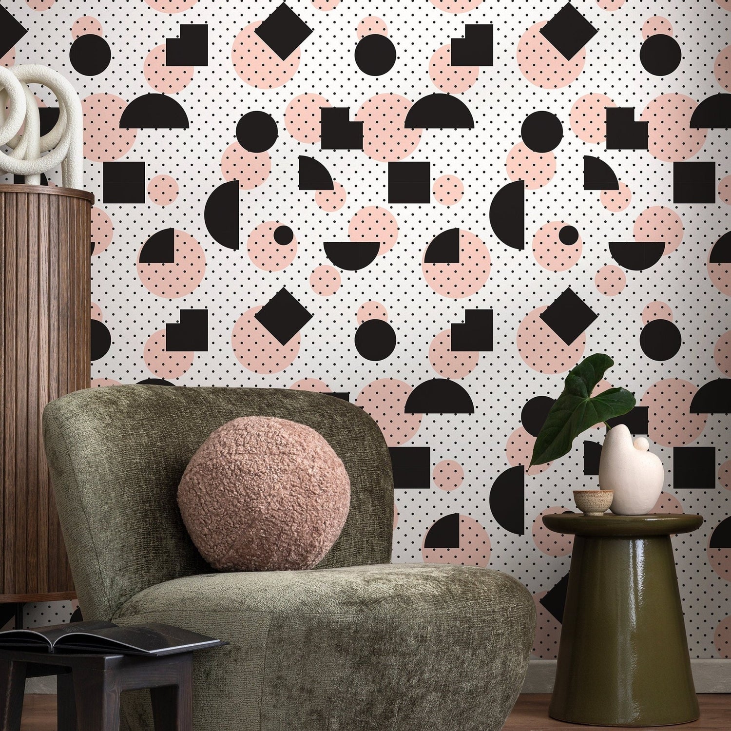 Wallpaper Peel and Stick Wallpaper Removable Wallpaper Home Decor Wall Art Wall Decor Room Decor / Black and Pink Geometric Wallpaper - A075 - WallTrend