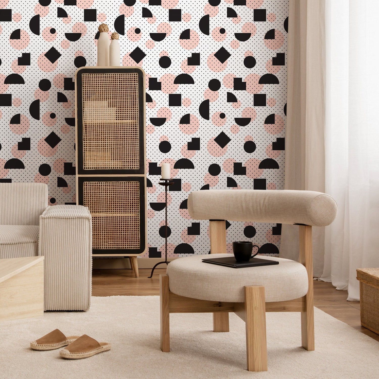 Wallpaper Peel and Stick Wallpaper Removable Wallpaper Home Decor Wall Art Wall Decor Room Decor / Black and Pink Geometric Wallpaper - A075 - WallTrend