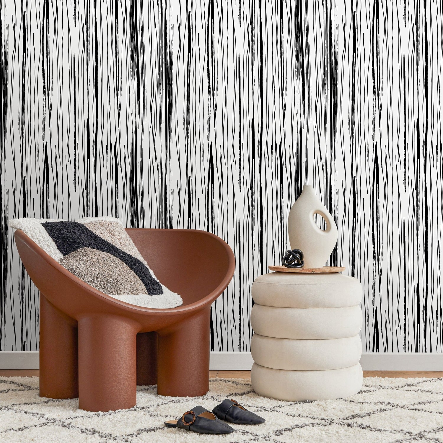 Wallpaper Peel and Stick Wallpaper Removable Wallpaper Home Decor Wall Art Wall Decor Room Decor / Black and White Abstract Wallpaper - A604 - WallTrend