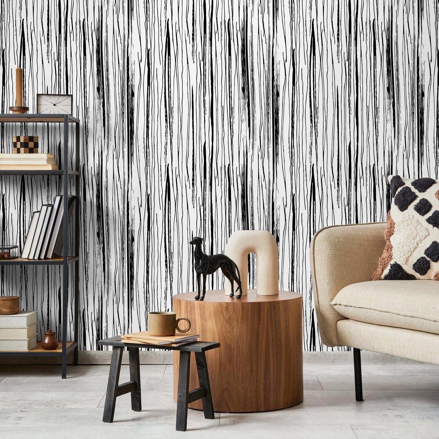 Wallpaper Peel and Stick Wallpaper Removable Wallpaper Home Decor Wall Art Wall Decor Room Decor / Black and White Abstract Wallpaper - A604 - WallTrend