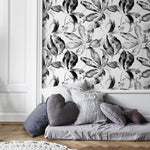 Wallpaper Peel and Stick Wallpaper Removable Wallpaper Home Decor Wall Art Wall Decor Room Decor / Black and White Leaves Wallpaper - D958 - WallTrend