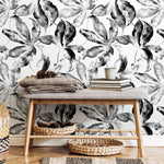 Wallpaper Peel and Stick Wallpaper Removable Wallpaper Home Decor Wall Art Wall Decor Room Decor / Black and White Leaves Wallpaper - D958 - WallTrend