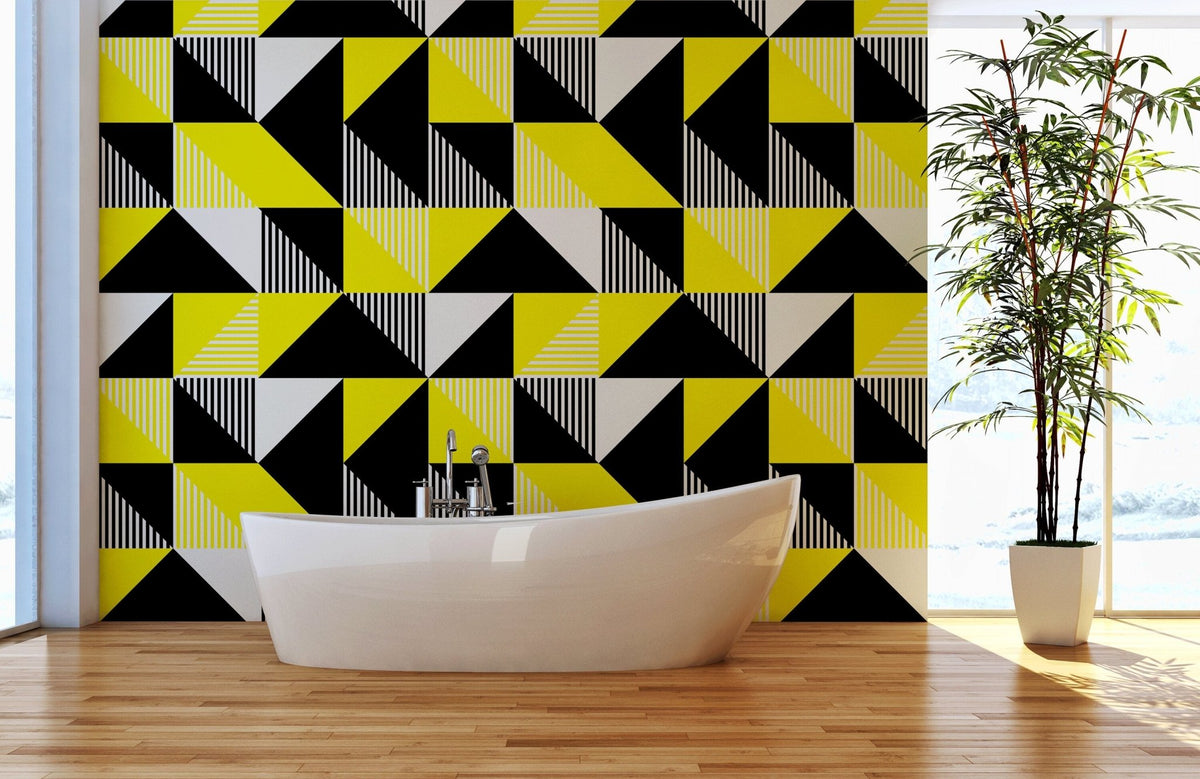 Wallpaper Peel and Stick Wallpaper Removable Wallpaper Home Decor Wall Art Wall Decor Room Decor/ Black and Yellow Geometric Wallpaper - B076 - WallTrend