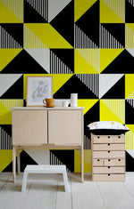Wallpaper Peel and Stick Wallpaper Removable Wallpaper Home Decor Wall Art Wall Decor Room Decor/ Black and Yellow Geometric Wallpaper - B076 - WallTrend