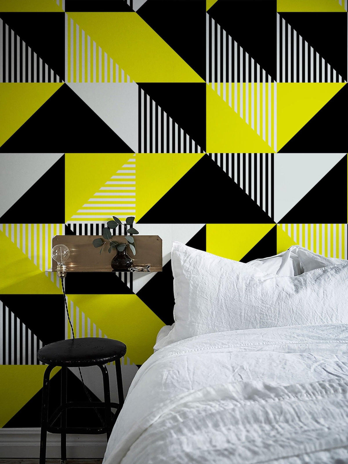 Wallpaper Peel and Stick Wallpaper Removable Wallpaper Home Decor Wall Art Wall Decor Room Decor/ Black and Yellow Geometric Wallpaper - B076 - WallTrend