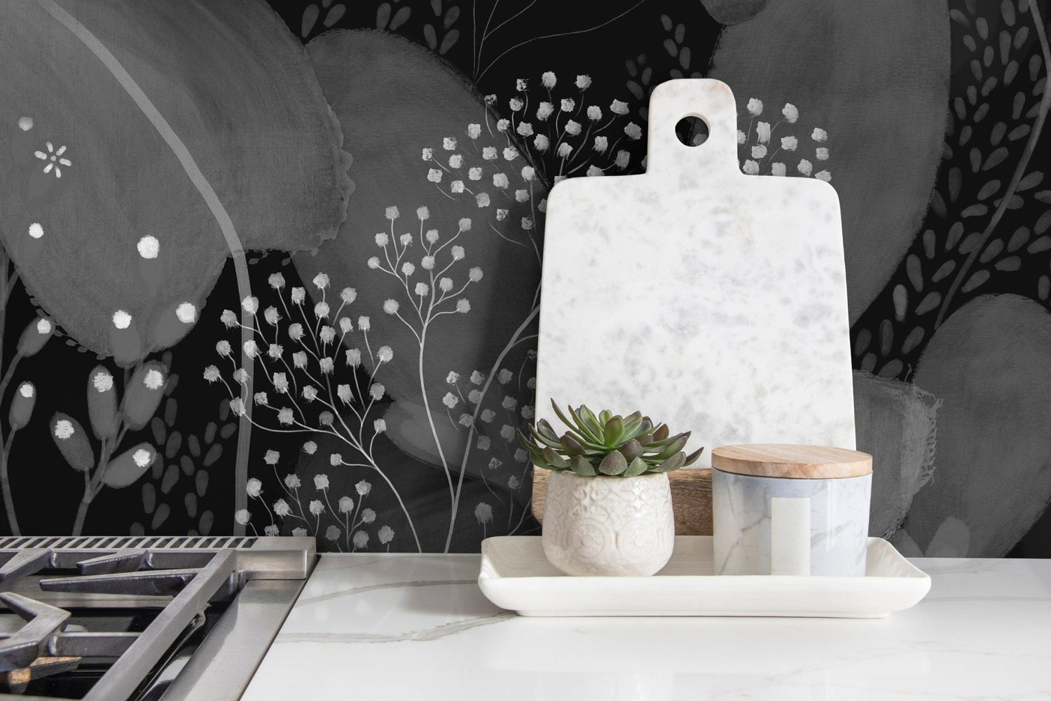 Wallpaper Peel and Stick Wallpaper Removable Wallpaper Home Decor Wall Art Wall Decor Room Decor / Black Floral and Leaf Wallpaper - X166 - WallTrend