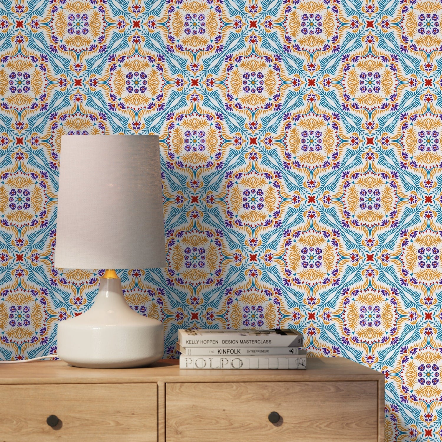 Wallpaper Peel and Stick Wallpaper Removable Wallpaper Home Decor Wall Art Wall Decor Room Decor / Blue and Orange Vintage Wallpaper - C385 - WallTrend