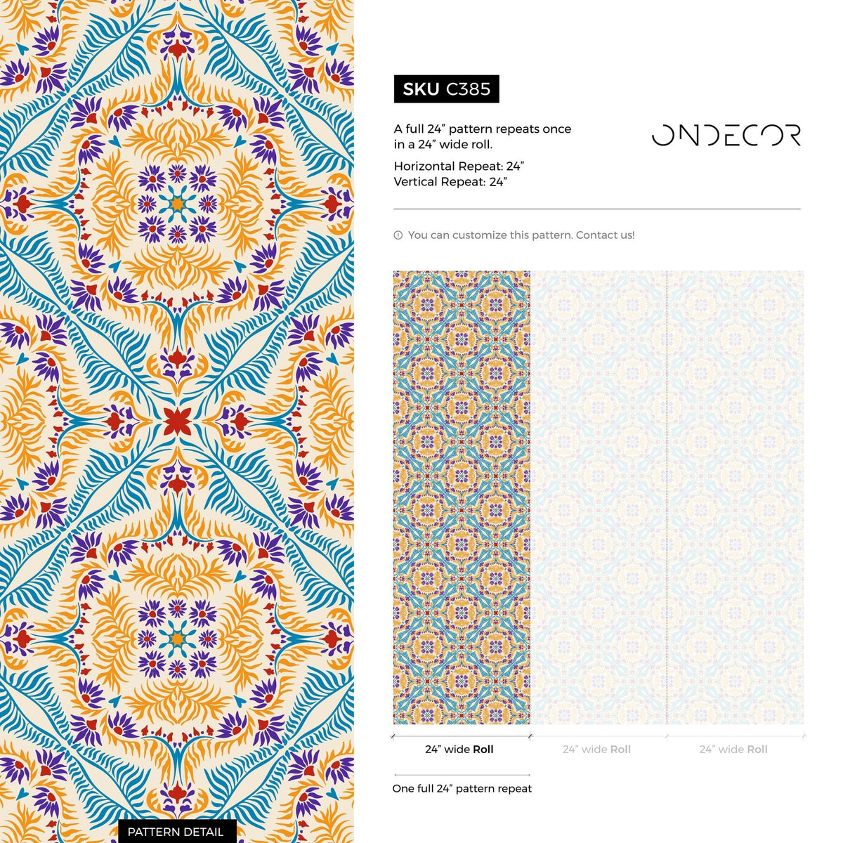 Wallpaper Peel and Stick Wallpaper Removable Wallpaper Home Decor Wall Art Wall Decor Room Decor / Blue and Orange Vintage Wallpaper - C385 - WallTrend