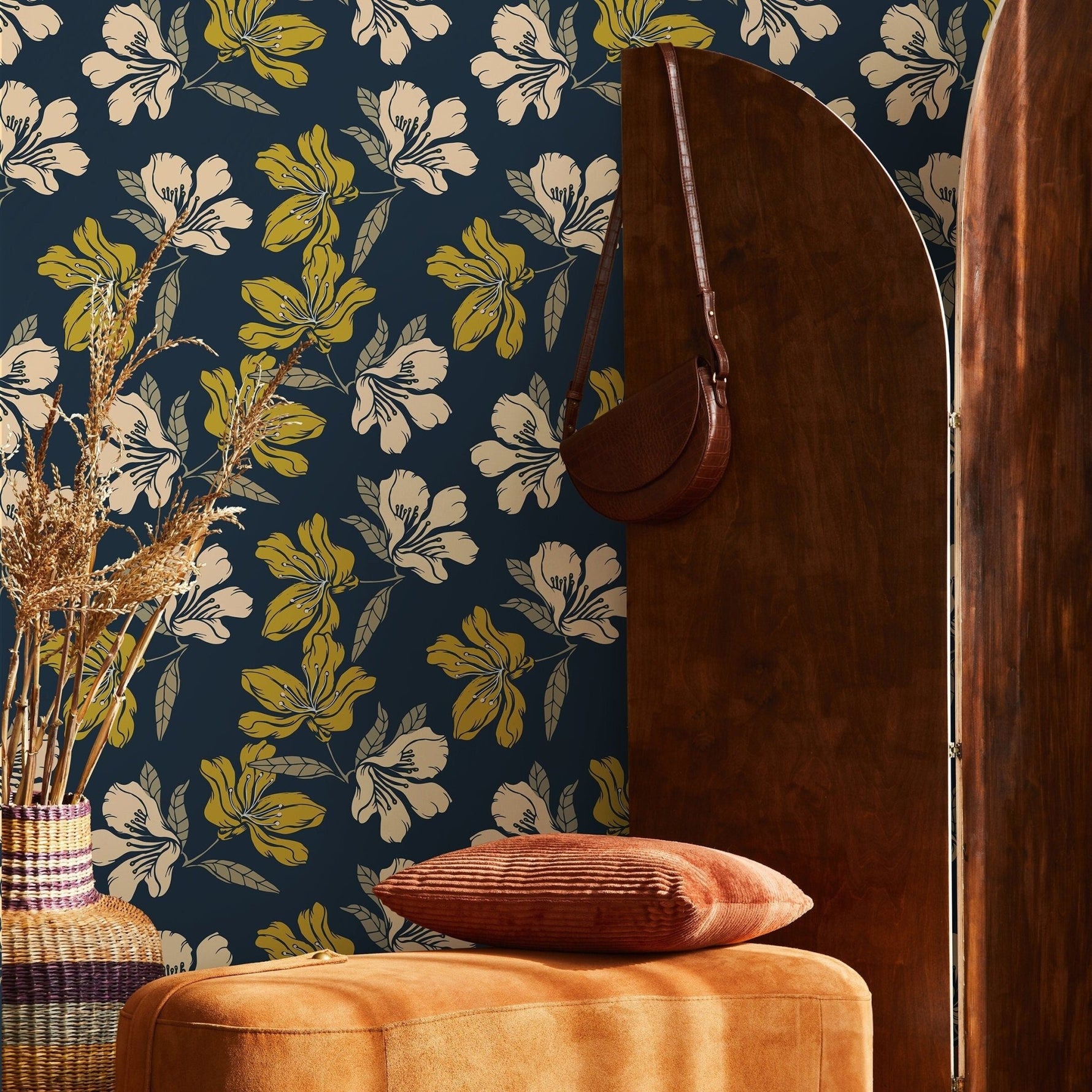 Wallpaper Peel and Stick Wallpaper Removable Wallpaper Home Decor Wall Art Wall Decor Room Decor / Blue Boho Floral Wallpaper - A783 - WallTrend