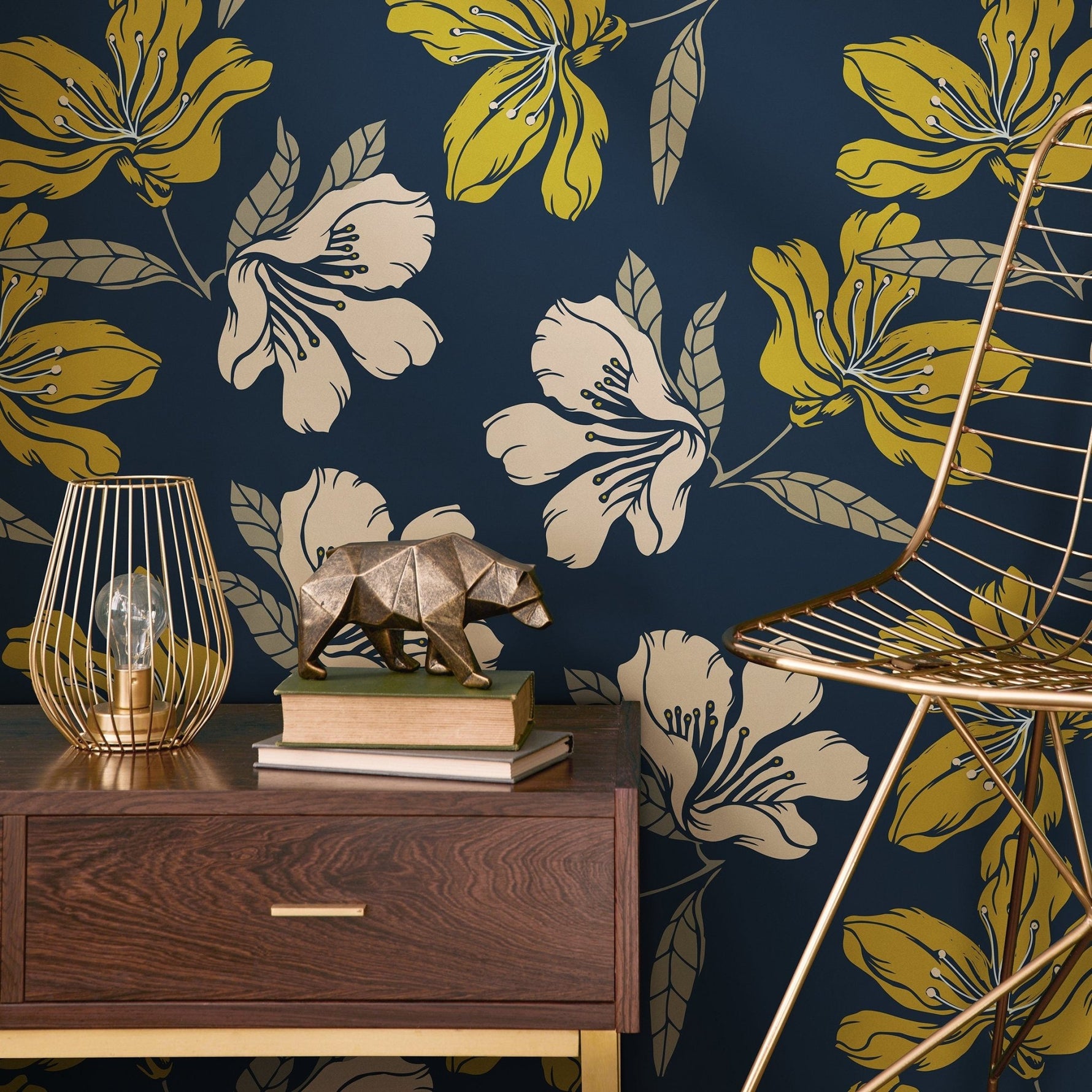 Wallpaper Peel and Stick Wallpaper Removable Wallpaper Home Decor Wall Art Wall Decor Room Decor / Blue Boho Floral Wallpaper - A783 - WallTrend