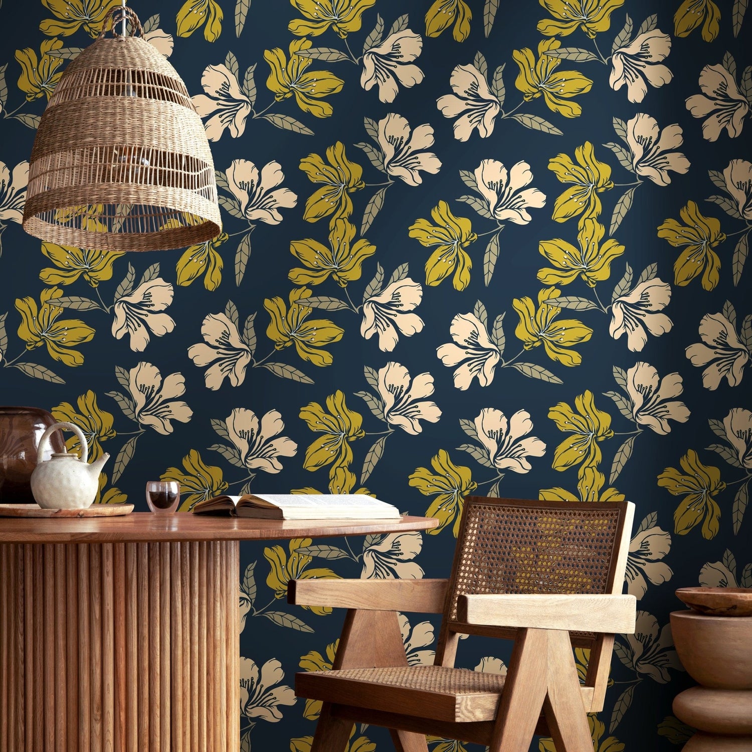 Wallpaper Peel and Stick Wallpaper Removable Wallpaper Home Decor Wall Art Wall Decor Room Decor / Blue Boho Floral Wallpaper - A783 - WallTrend