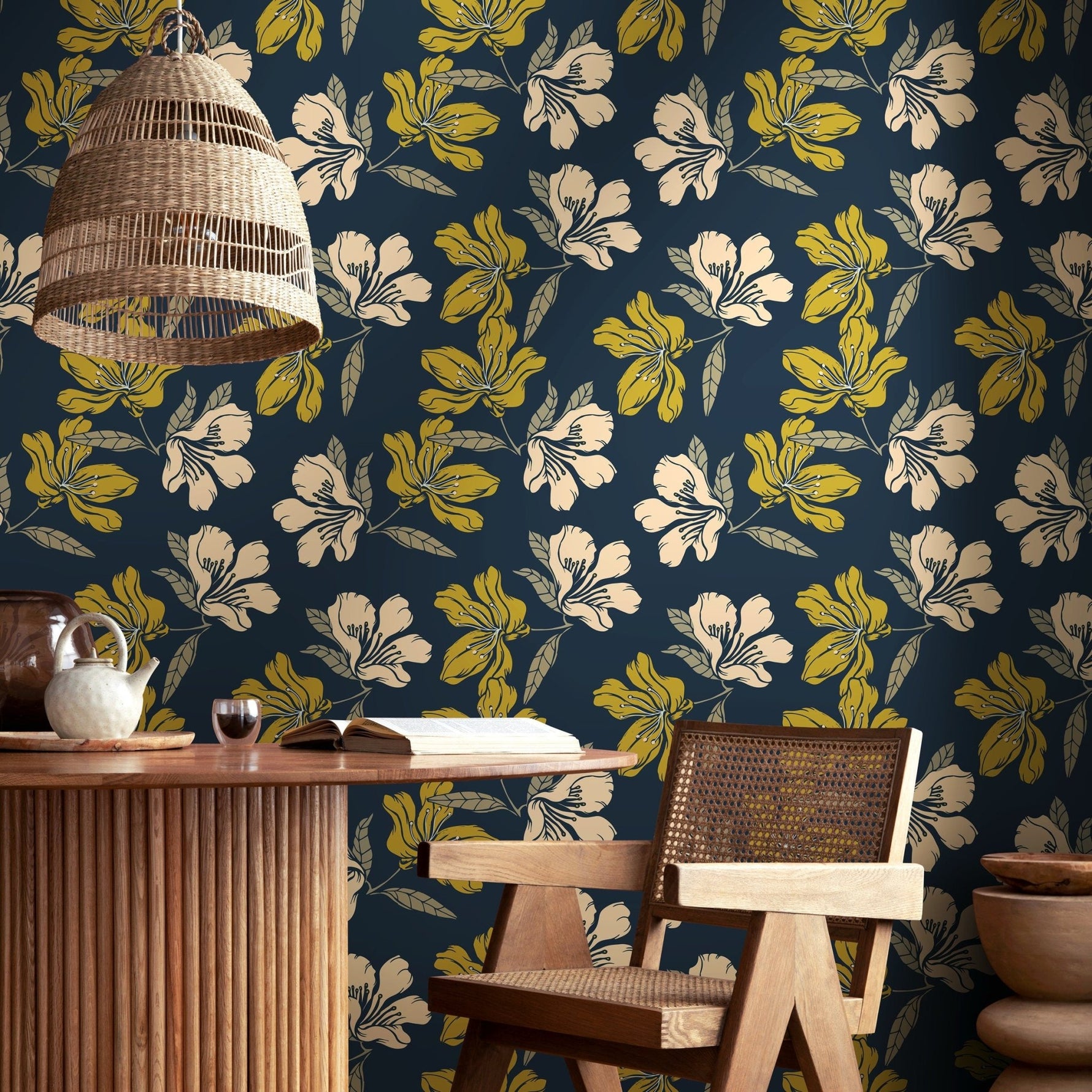 Wallpaper Peel and Stick Wallpaper Removable Wallpaper Home Decor Wall Art Wall Decor Room Decor / Blue Boho Floral Wallpaper - A783 - WallTrend