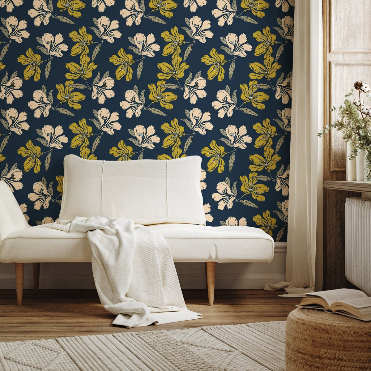 Wallpaper Peel and Stick Wallpaper Removable Wallpaper Home Decor Wall Art Wall Decor Room Decor / Blue Boho Floral Wallpaper - A783 - WallTrend