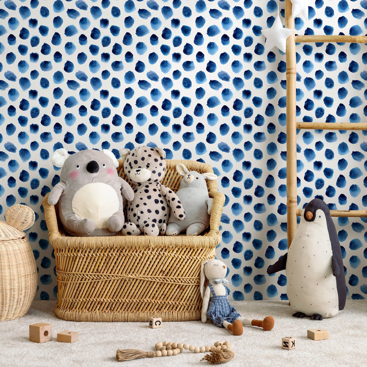 Wallpaper Peel and Stick Wallpaper Removable Wallpaper Home Decor Wall Art Wall Decor Room Decor / Blue Dots Watercolor Wallpaper - D934 - WallTrend