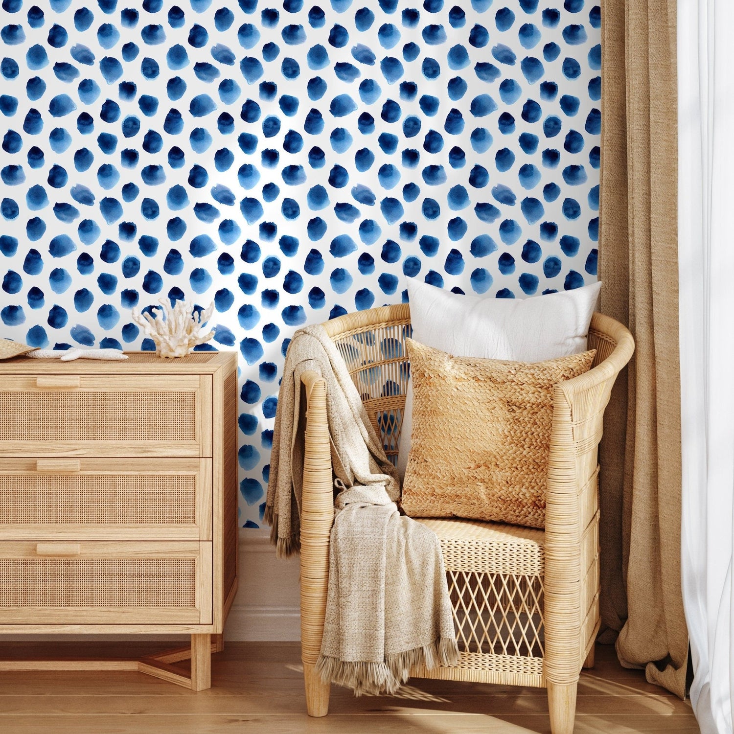 Wallpaper Peel and Stick Wallpaper Removable Wallpaper Home Decor Wall Art Wall Decor Room Decor / Blue Dots Watercolor Wallpaper - D934 - WallTrend