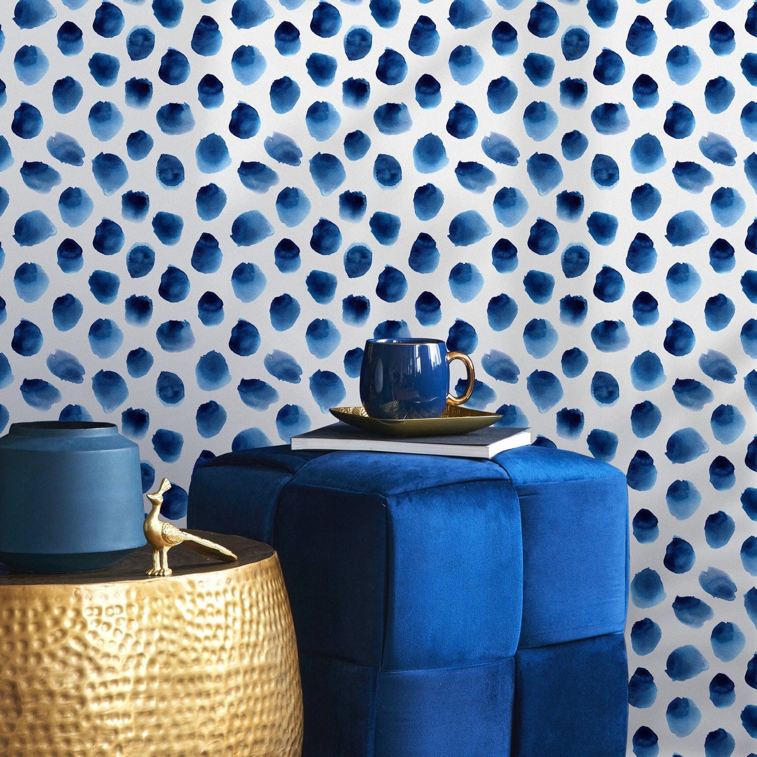 Wallpaper Peel and Stick Wallpaper Removable Wallpaper Home Decor Wall Art Wall Decor Room Decor / Blue Dots Watercolor Wallpaper - D934 - WallTrend