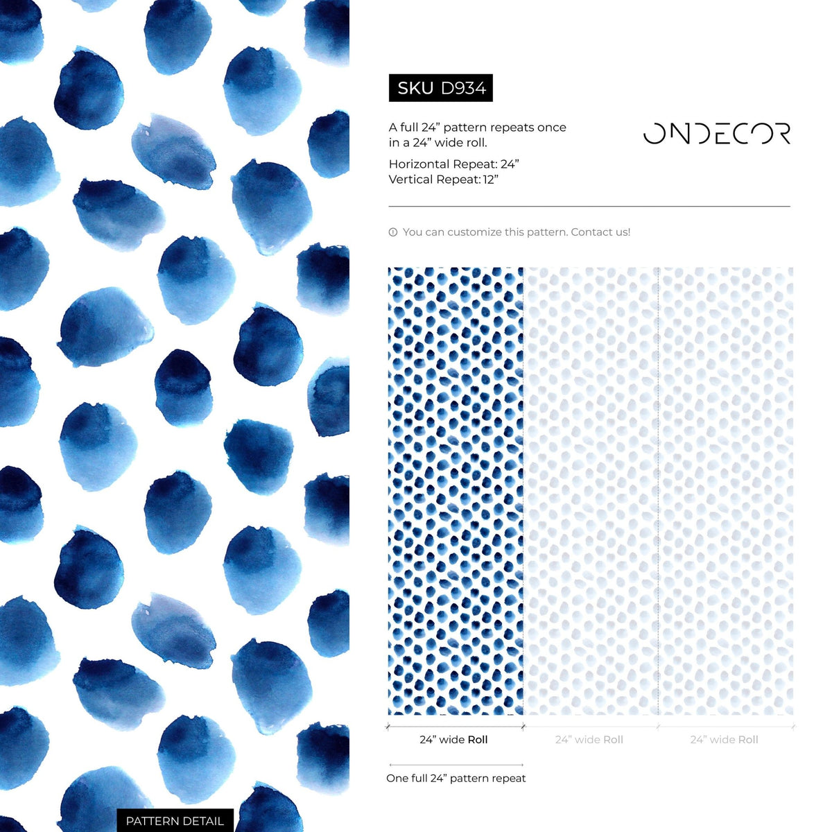 Wallpaper Peel and Stick Wallpaper Removable Wallpaper Home Decor Wall Art Wall Decor Room Decor / Blue Dots Watercolor Wallpaper - D934 - WallTrend