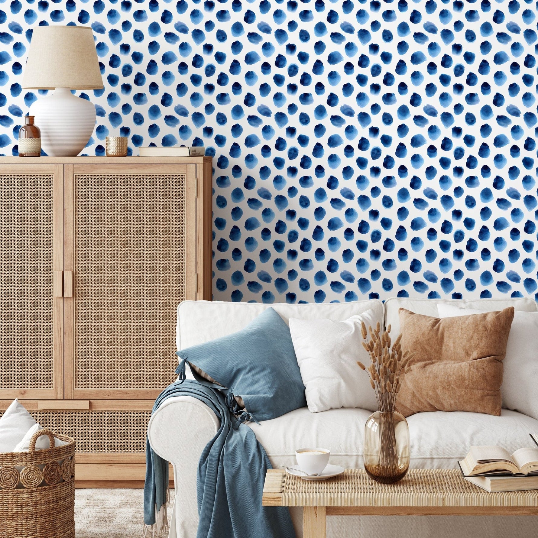 Wallpaper Peel and Stick Wallpaper Removable Wallpaper Home Decor Wall Art Wall Decor Room Decor / Blue Dots Watercolor Wallpaper - D934 - WallTrend