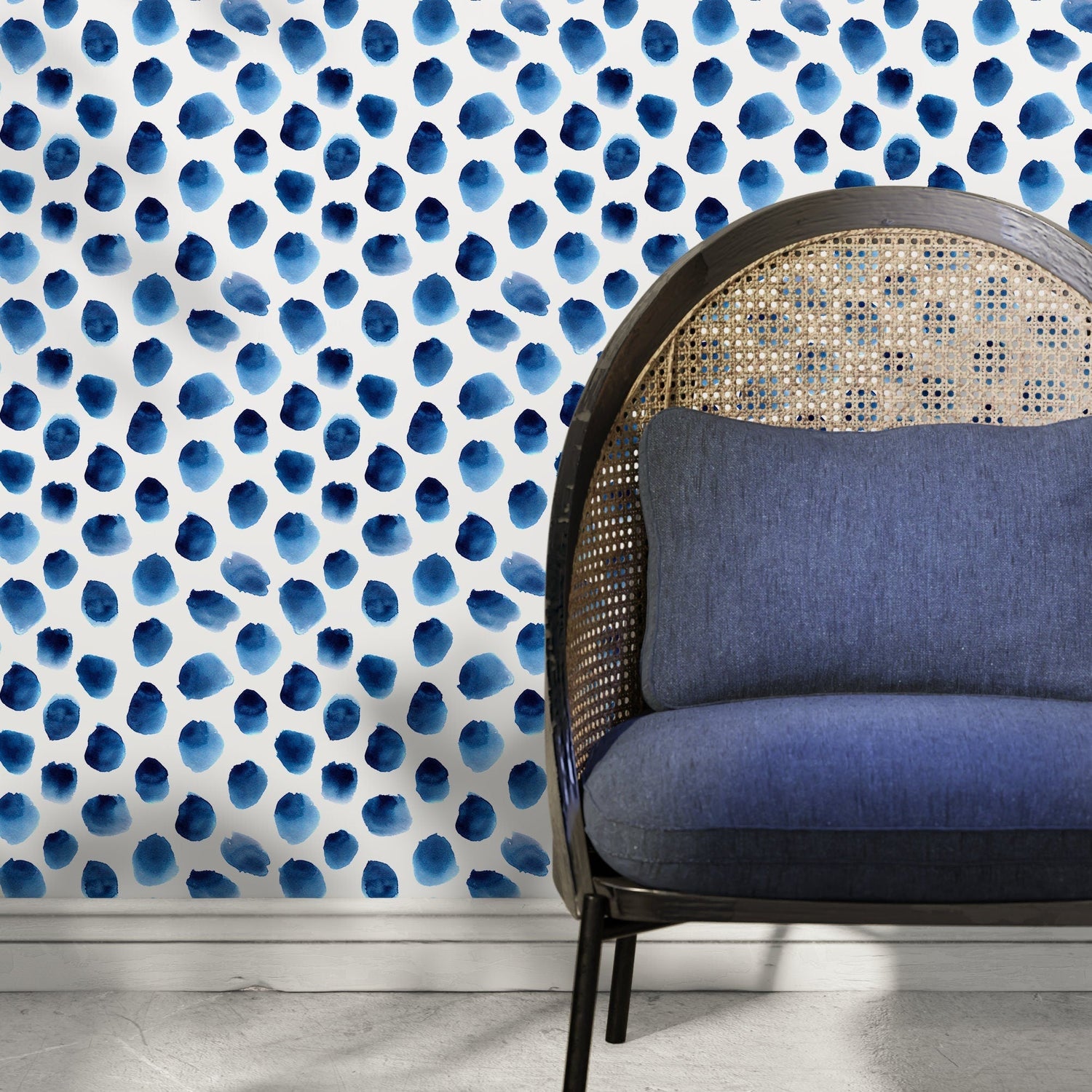 Wallpaper Peel and Stick Wallpaper Removable Wallpaper Home Decor Wall Art Wall Decor Room Decor / Blue Dots Watercolor Wallpaper - D934 - WallTrend