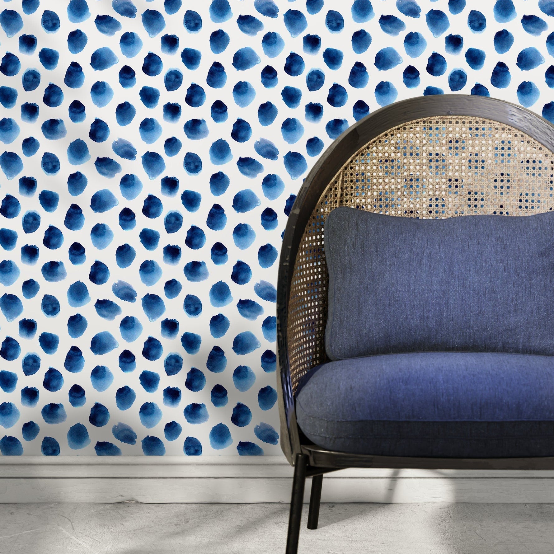 Wallpaper Peel and Stick Wallpaper Removable Wallpaper Home Decor Wall Art Wall Decor Room Decor / Blue Dots Watercolor Wallpaper - D934 - WallTrend