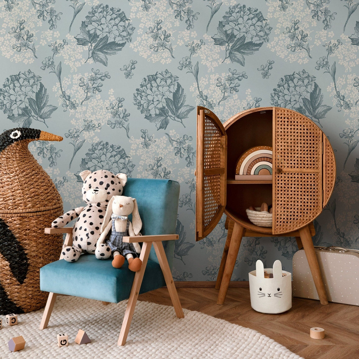 Wallpaper Peel and Stick Wallpaper Removable Wallpaper Home Decor Wall Art Wall Decor Room Decor / Blue Vintage Floral Wallpaper - A631 - WallTrend