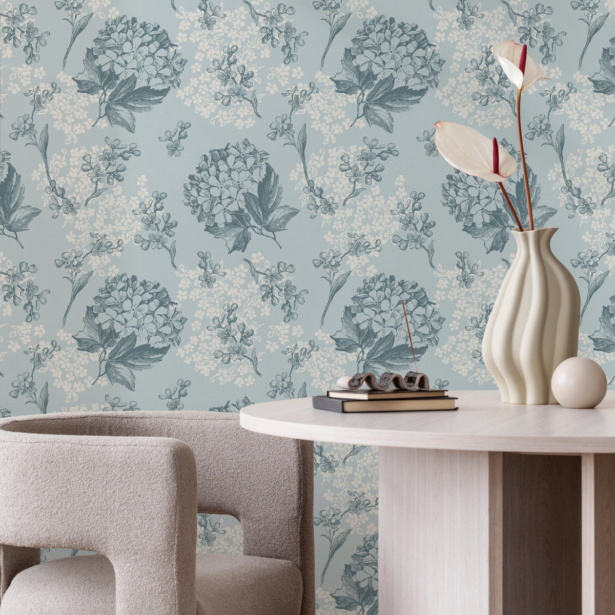 Wallpaper Peel and Stick Wallpaper Removable Wallpaper Home Decor Wall Art Wall Decor Room Decor / Blue Vintage Floral Wallpaper - A631 - WallTrend