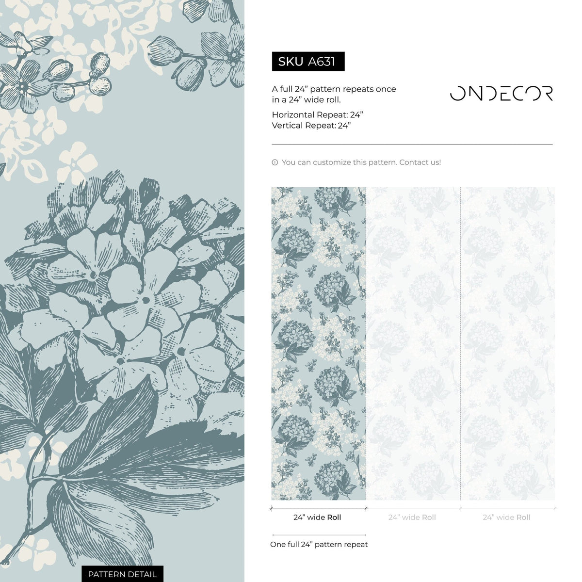 Wallpaper Peel and Stick Wallpaper Removable Wallpaper Home Decor Wall Art Wall Decor Room Decor / Blue Vintage Floral Wallpaper - A631 - WallTrend