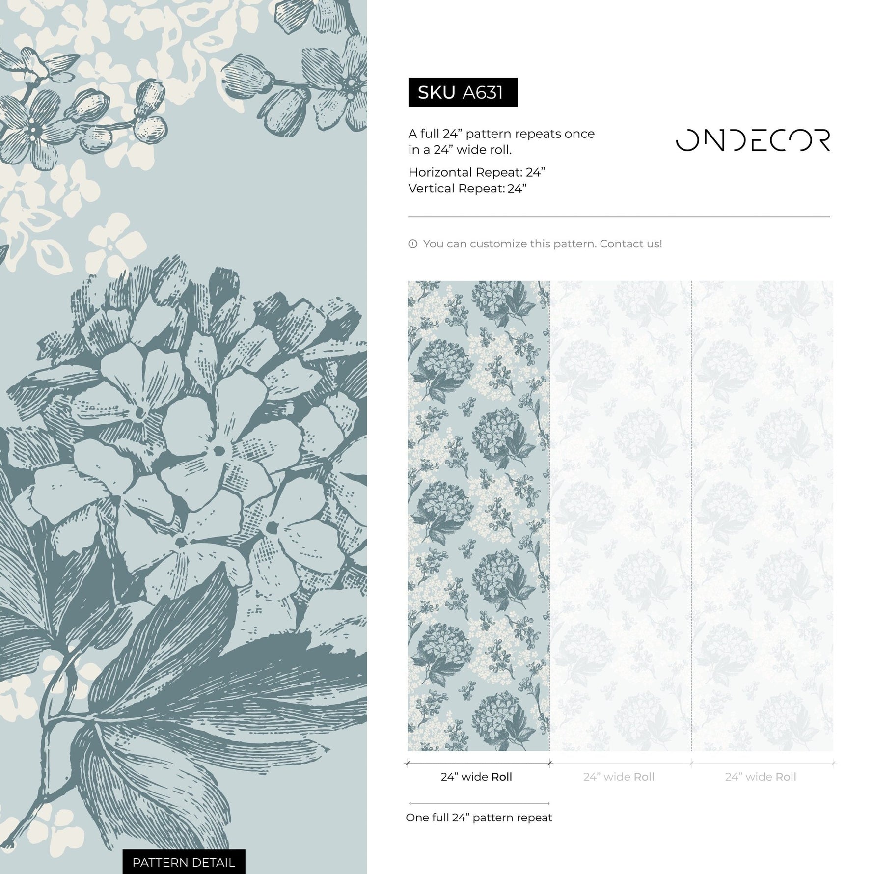 Wallpaper Peel and Stick Wallpaper Removable Wallpaper Home Decor Wall Art Wall Decor Room Decor / Blue Vintage Floral Wallpaper - A631 - WallTrend