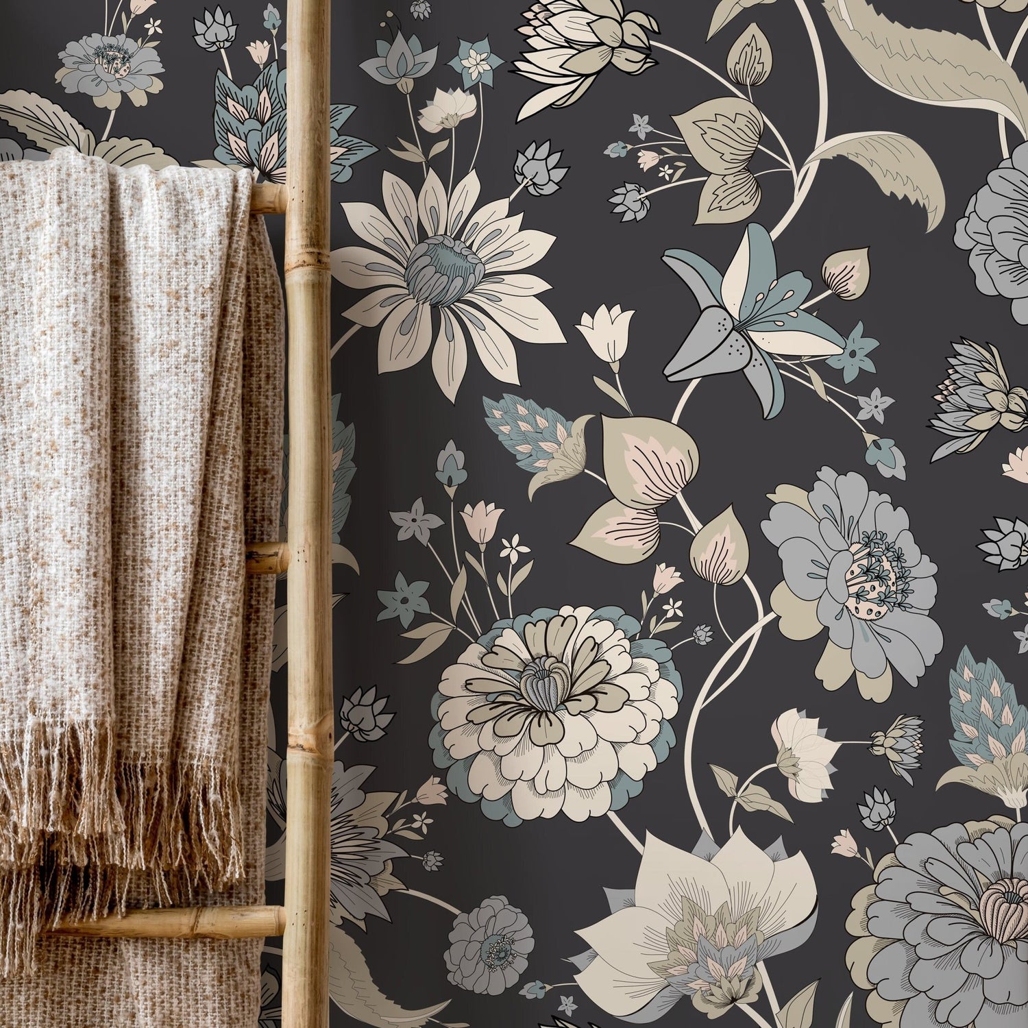 Wallpaper Peel and Stick Wallpaper Removable Wallpaper Home Decor Wall Art Wall Decor Room Decor / Blue Vintage Floral Wallpaper - C329 - WallTrend
