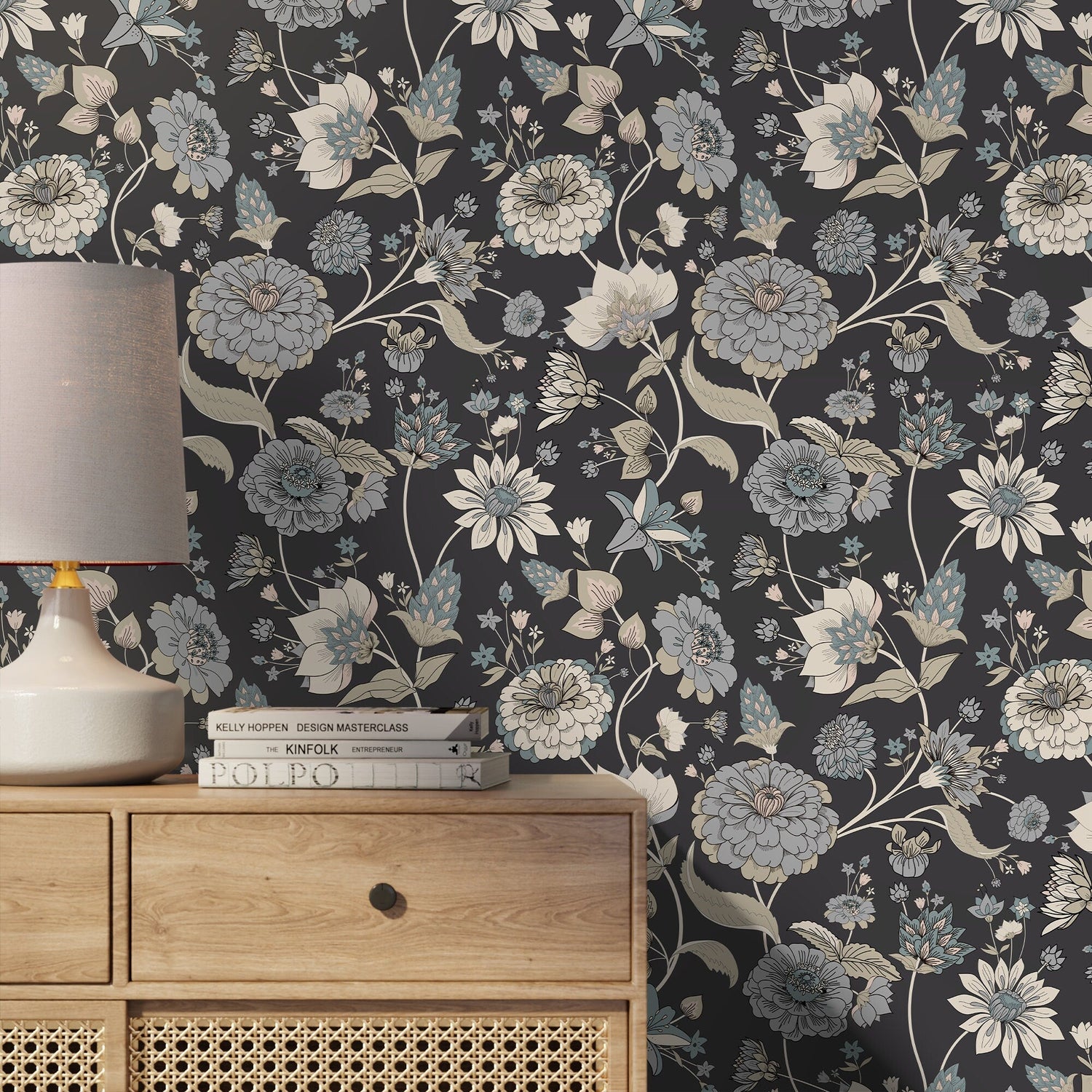 Wallpaper Peel and Stick Wallpaper Removable Wallpaper Home Decor Wall Art Wall Decor Room Decor / Blue Vintage Floral Wallpaper - C329 - WallTrend