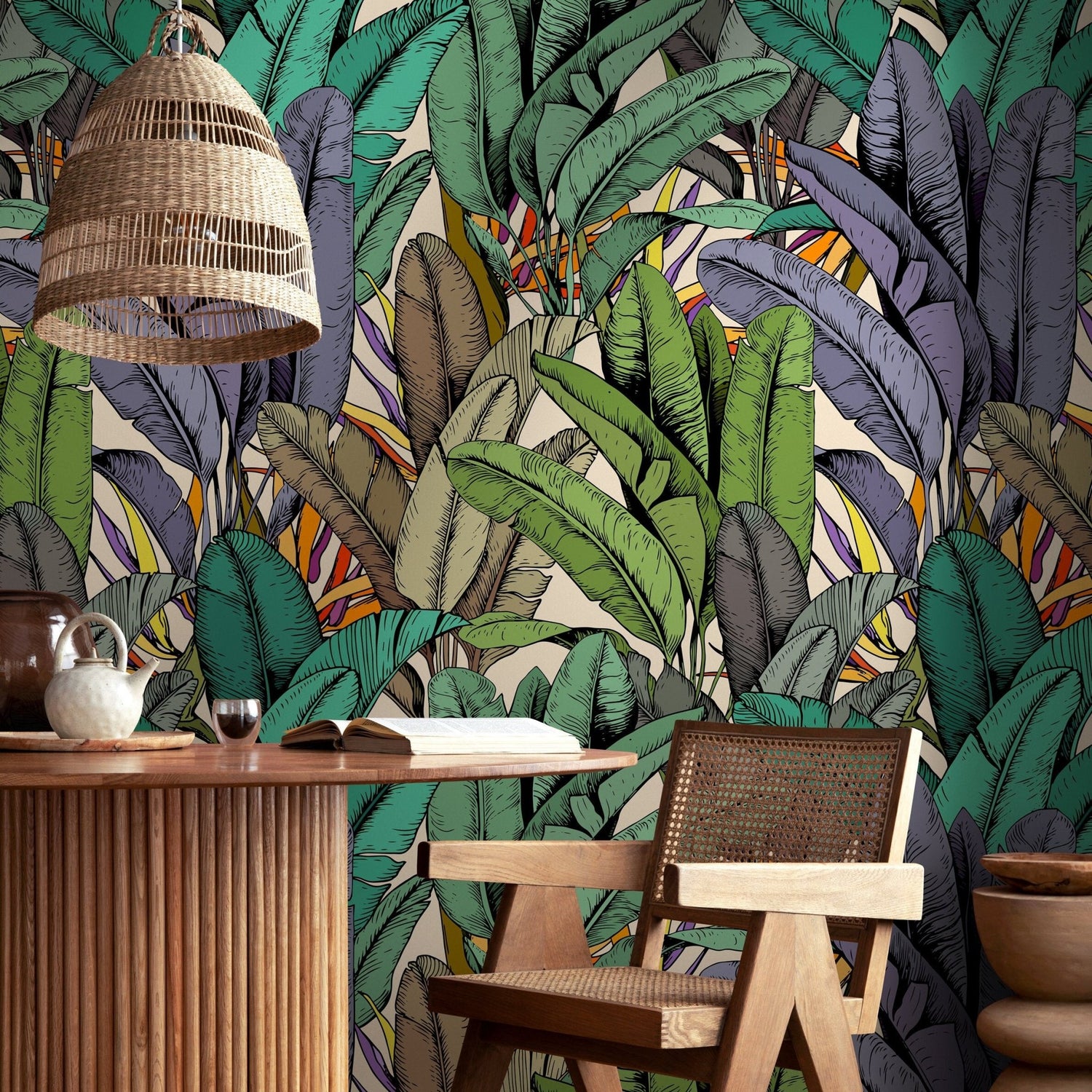 Wallpaper Peel and Stick Wallpaper Removable Wallpaper Home Decor Wall Art Wall Decor Room Decor / Colorful Banana Leaves Wallpaper - A765 - WallTrend