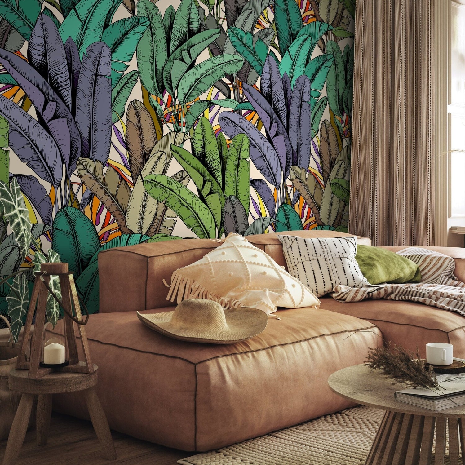 Wallpaper Peel and Stick Wallpaper Removable Wallpaper Home Decor Wall Art Wall Decor Room Decor / Colorful Banana Leaves Wallpaper - A765 - WallTrend