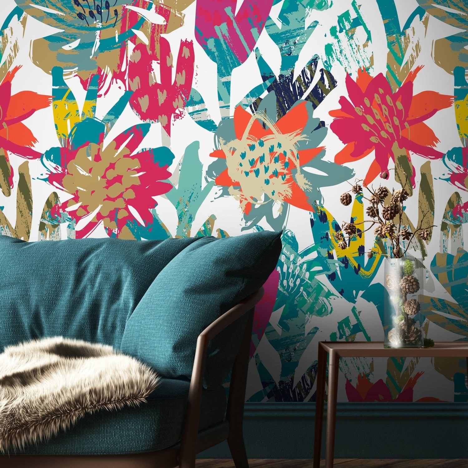 Wallpaper Peel and Stick Wallpaper Removable Wallpaper Home Decor Wall Art Wall Decor Room Decor / Colorful Floral Abstract Wallpaper - A717 - WallTrend