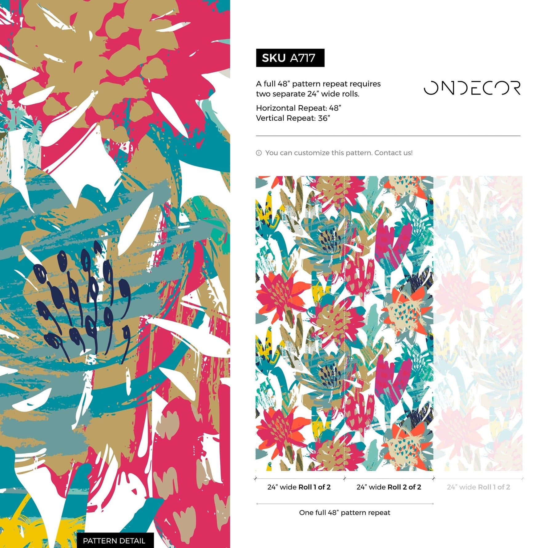 Wallpaper Peel and Stick Wallpaper Removable Wallpaper Home Decor Wall Art Wall Decor Room Decor / Colorful Floral Abstract Wallpaper - A717 - WallTrend