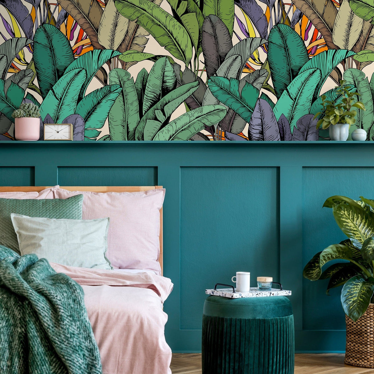 Wallpaper Peel and Stick Wallpaper Removable Wallpaper Home Decor Wall Art Wall Decor Room Decor / Colorful Tropical Jungle Wallpaper - A765 - WallTrend