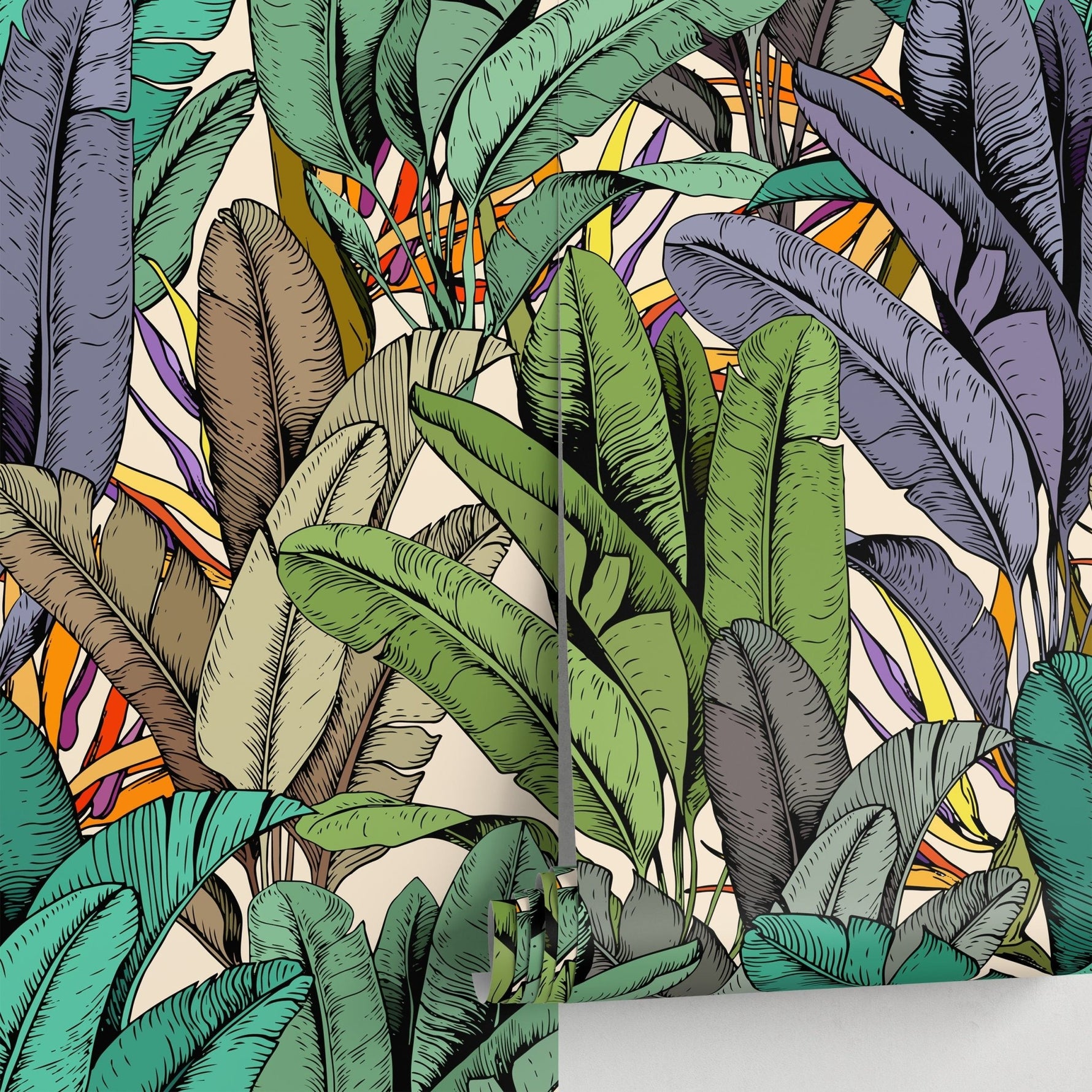 Wallpaper Peel and Stick Wallpaper Removable Wallpaper Home Decor Wall Art Wall Decor Room Decor / Colorful Tropical Jungle Wallpaper - A765 - WallTrend