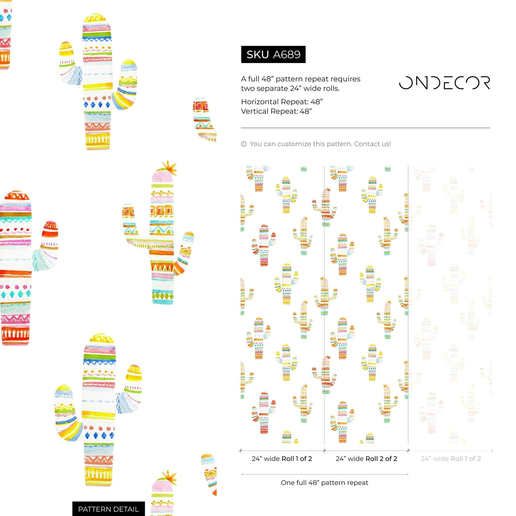 Wallpaper Peel and Stick Wallpaper Removable Wallpaper Home Decor Wall Art Wall Decor Room Decor / Cute Kids Cactus Boho Wallpaper - A689 - WallTrend