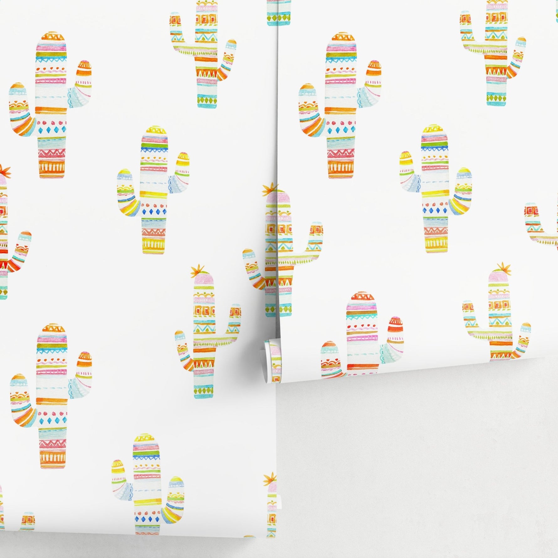 Wallpaper Peel and Stick Wallpaper Removable Wallpaper Home Decor Wall Art Wall Decor Room Decor / Cute Kids Cactus Boho Wallpaper - A689 - WallTrend