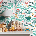 Wallpaper Peel and Stick Wallpaper Removable Wallpaper Home Decor Wall Art Wall Decor Room Decor / Cute Ocean Kids Wallpaper - A084 - WallTrend