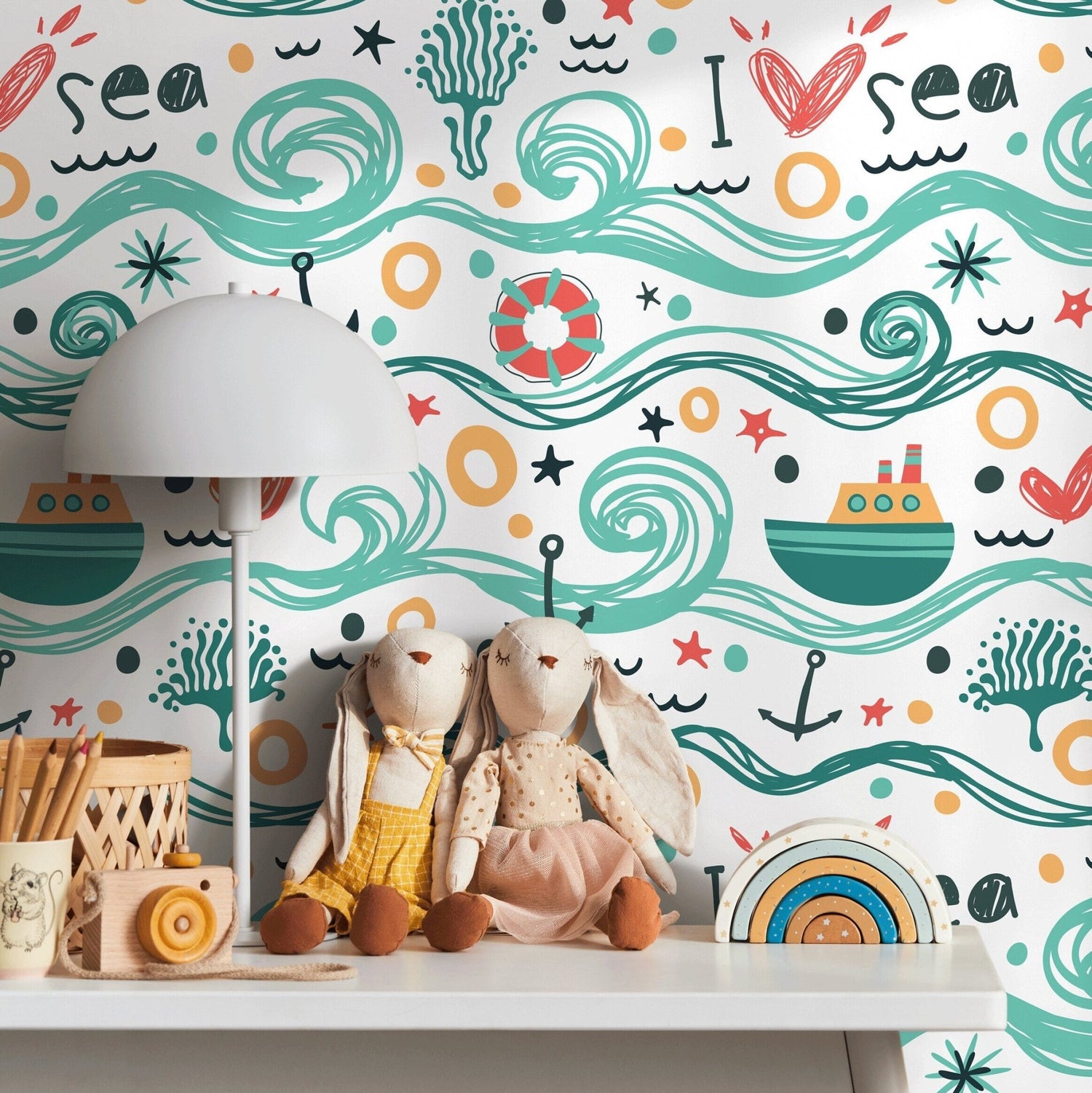 Wallpaper Peel and Stick Wallpaper Removable Wallpaper Home Decor Wall Art Wall Decor Room Decor / Cute Ocean Kids Wallpaper - A084 - WallTrend