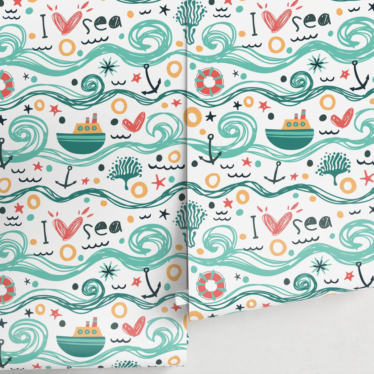 Wallpaper Peel and Stick Wallpaper Removable Wallpaper Home Decor Wall Art Wall Decor Room Decor / Cute Ocean Kids Wallpaper - A084 - WallTrend