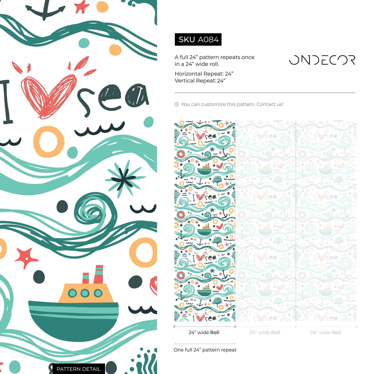Wallpaper Peel and Stick Wallpaper Removable Wallpaper Home Decor Wall Art Wall Decor Room Decor / Cute Ocean Kids Wallpaper - A084 - WallTrend