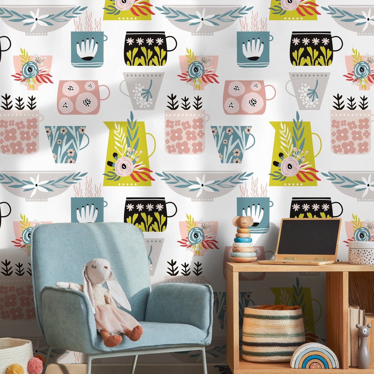 Wallpaper Peel and Stick Wallpaper Removable Wallpaper Home Decor Wall Art Wall Decor Room Decor / Cute Scandinavian Flowers Wallpaper - B328 - WallTrend