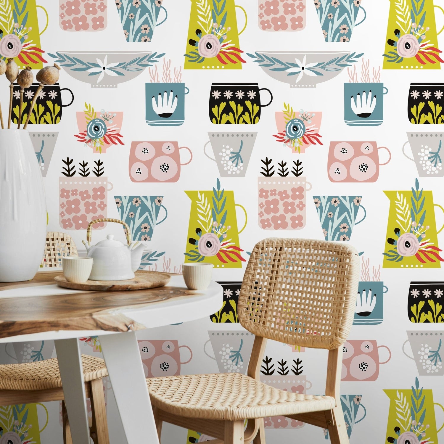 Wallpaper Peel and Stick Wallpaper Removable Wallpaper Home Decor Wall Art Wall Decor Room Decor / Cute Scandinavian Flowers Wallpaper - B328 - WallTrend