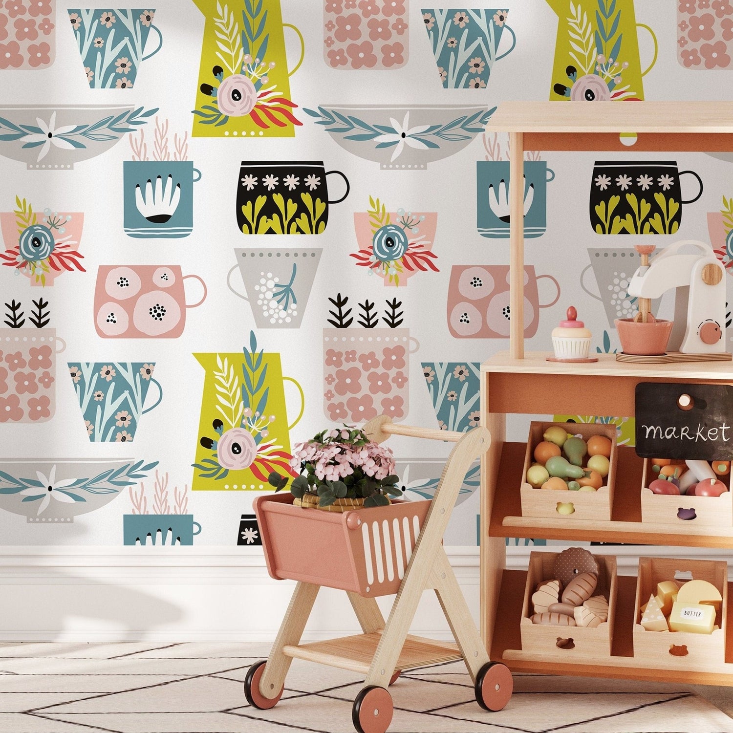 Wallpaper Peel and Stick Wallpaper Removable Wallpaper Home Decor Wall Art Wall Decor Room Decor / Cute Scandinavian Flowers Wallpaper - B328 - WallTrend
