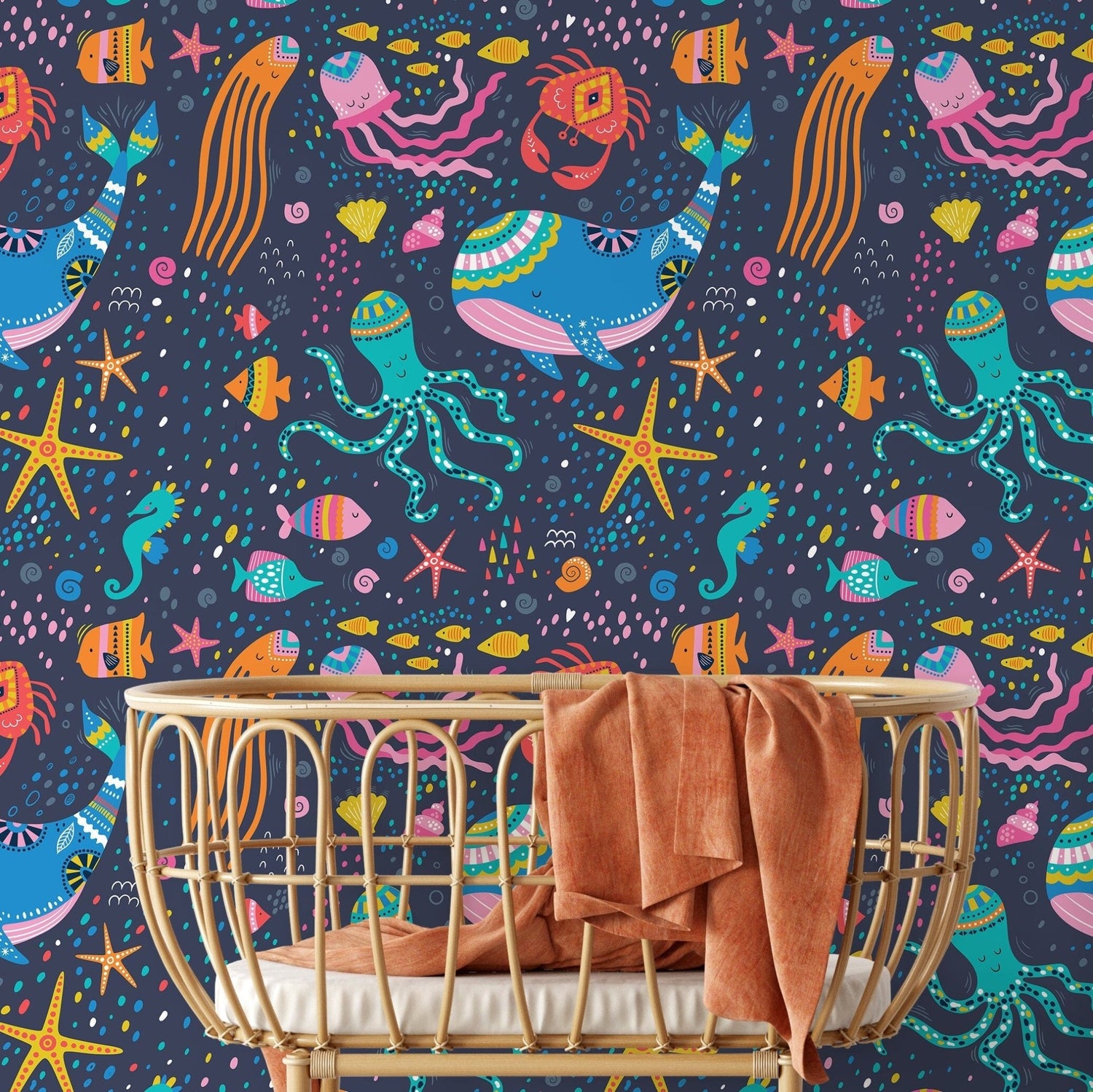 Wallpaper Peel and Stick Wallpaper Removable Wallpaper Home Decor Wall Art Wall Decor Room Decor / Cute Sea Animals Kids Wallpaper - B752 - WallTrend