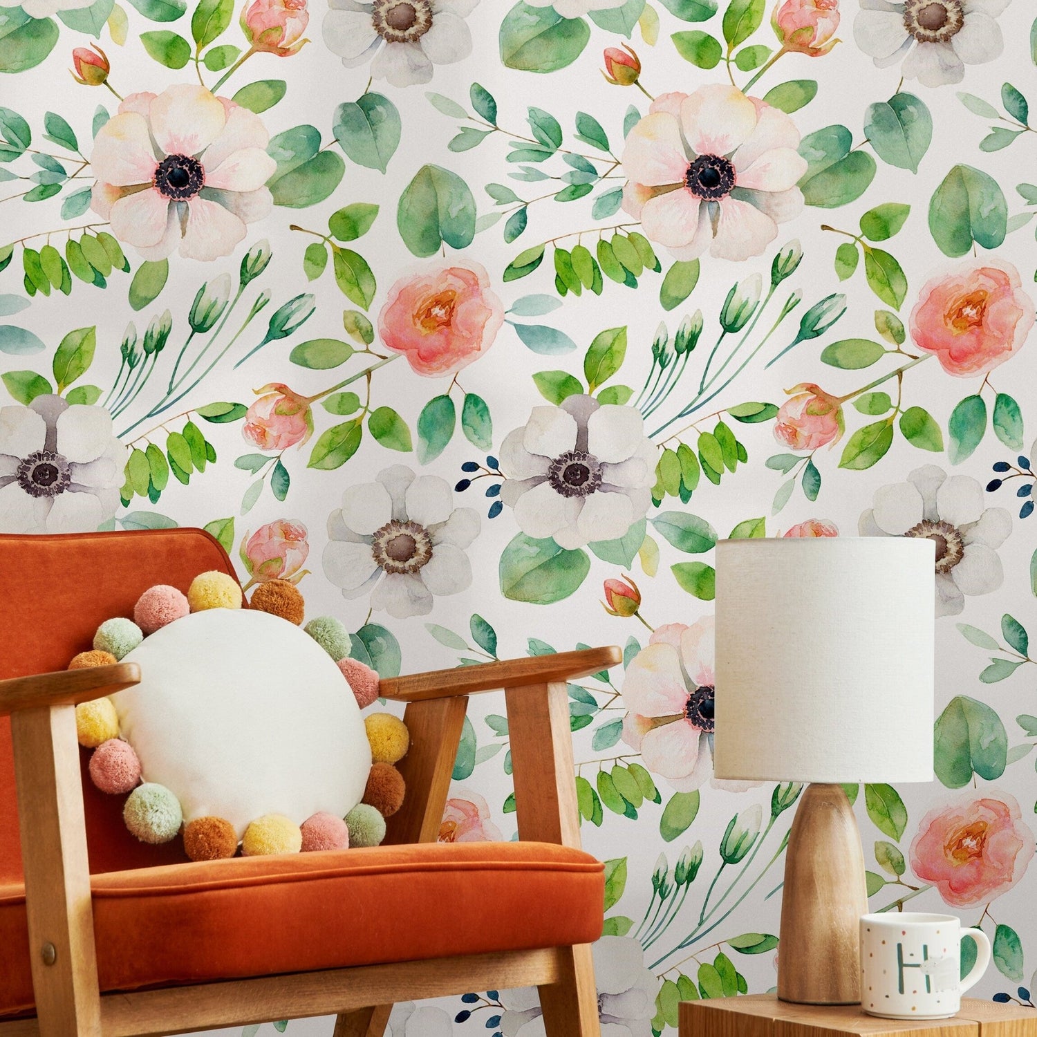 Wallpaper Peel and Stick Wallpaper Removable Wallpaper Home Decor Wall Art Wall Decor Room Decor / Cute Watercolor Flowers Wallpaper - B350 - WallTrend